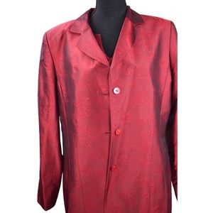 Kate Hill Red Blazer W/ Floral Pattern- Sz 16